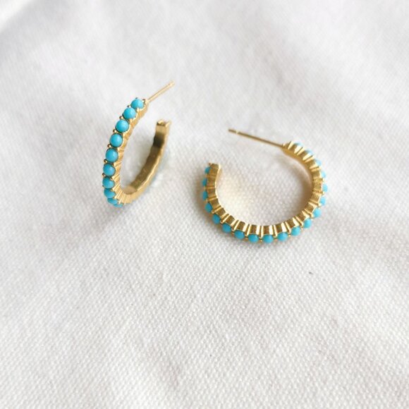 Julie Vos Small Hoop Earrings - Juliet - Turquoise Blue Gold - Picture 2 of 5